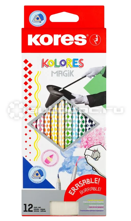 KORES Карандаши цветные 12 цв. 3-гран, стираемые Kolores MagiK, 93315