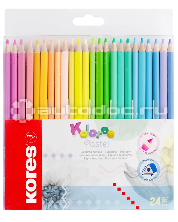 KORES Карандаши цветные 24 цв. 3-гран, Kolores Pastel, 93321