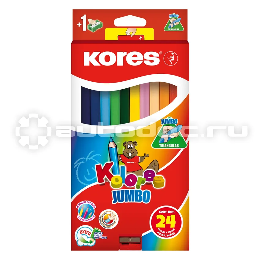 KORES Карандаши цветные 24 цв.Kolores Jumbo,трехгр, 5 мм, с точилкой, 93524