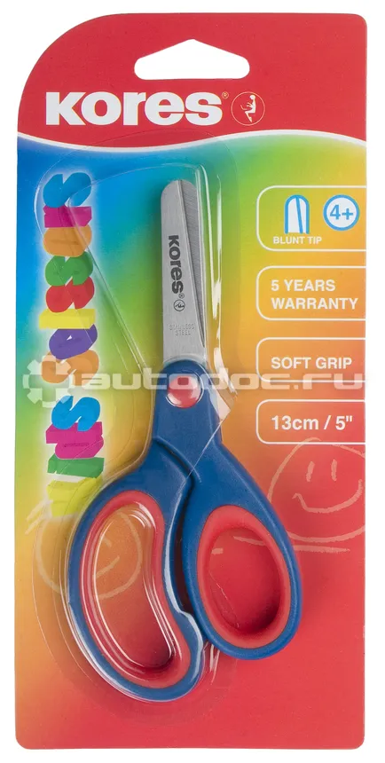 KORES Ножницы детские Softgrip 13 см с пласт. прорезин. ассимитр. ручками