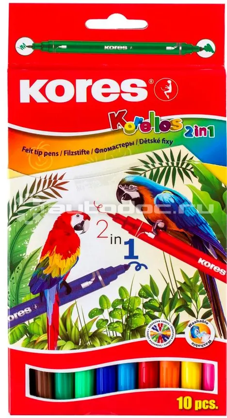 KORES Фломастеры 10цв,двусторон,вент.колп, 29021