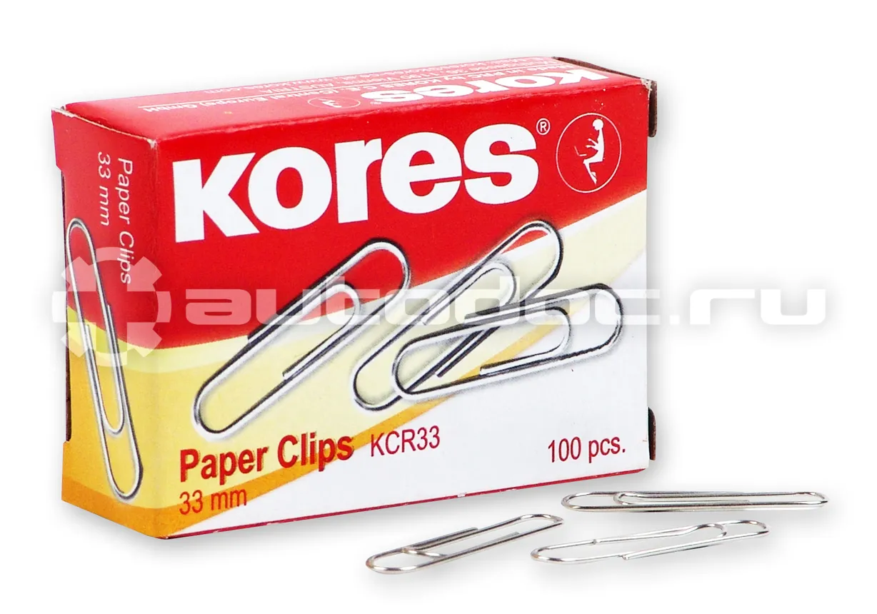 KORES Скрепки с отгибом, 33 мм никелированные 100 шт.в карт.уп