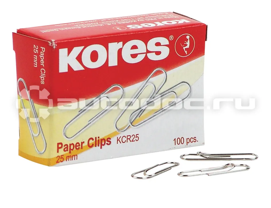 KORES Скрепки с отгибом, 25 мм, никелированне, 100 шт.в карт.уп
