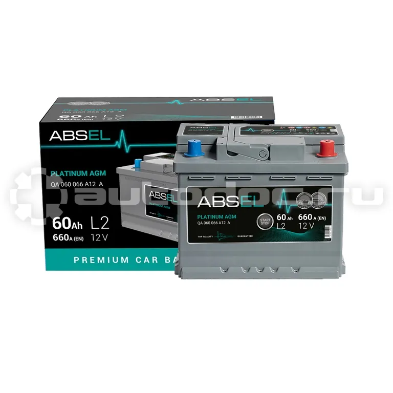 ABSEL Аккумулятор PLATINUM AGM 12V L2 60Ah 660A (0) ОП (легковая) type EURO (242x175x190)
