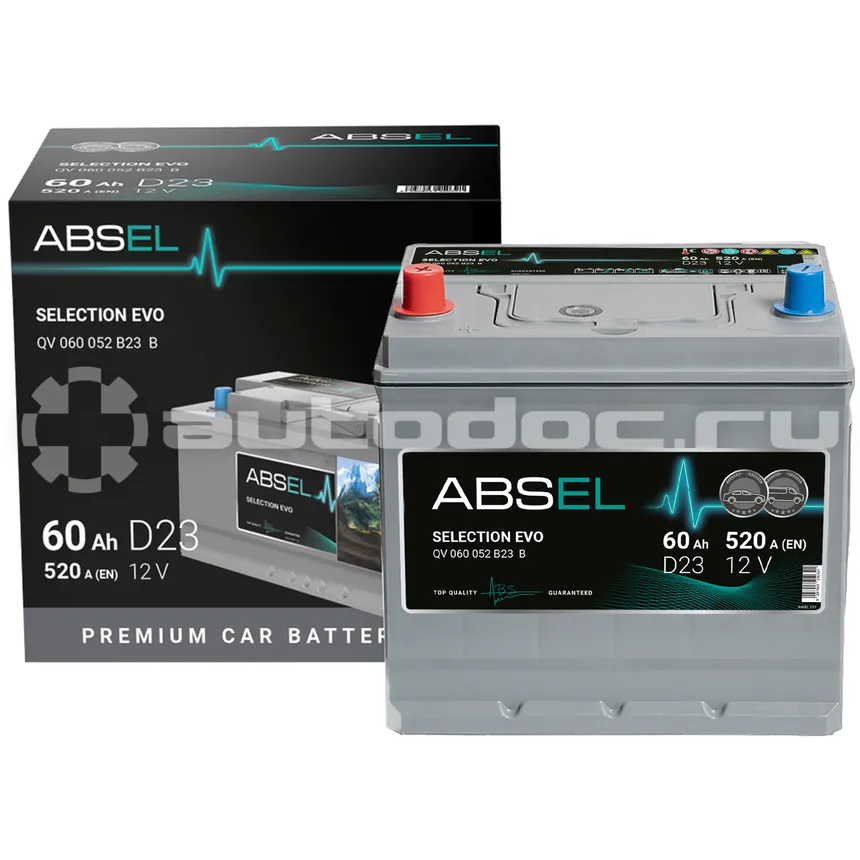 ABSEL Аккумулятор SELECTION EVO 12V D23 60Ah 520A (1) ПП (легковая) type ASIA (229x175x223)
