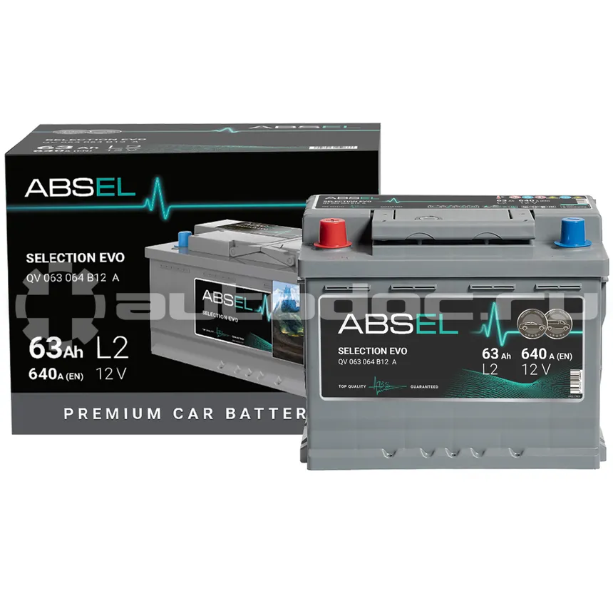 ABSEL Аккумулятор SELECTION EVO 12V L2 63Ah 640A (1) ПП (легковая) type EURO (242x175x190)