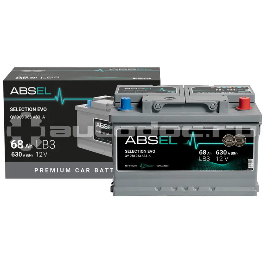 ABSEL Аккумулятор SELECTION EVO 12V LB3 68Ah 630A (0) ОП (легковая) type EURO (278x175x175)