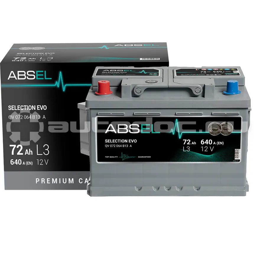 ABSEL Аккумулятор SELECTION EVO 12V L3 72Ah 640A (1) ПП (легковая) type EURO (278x175x190)