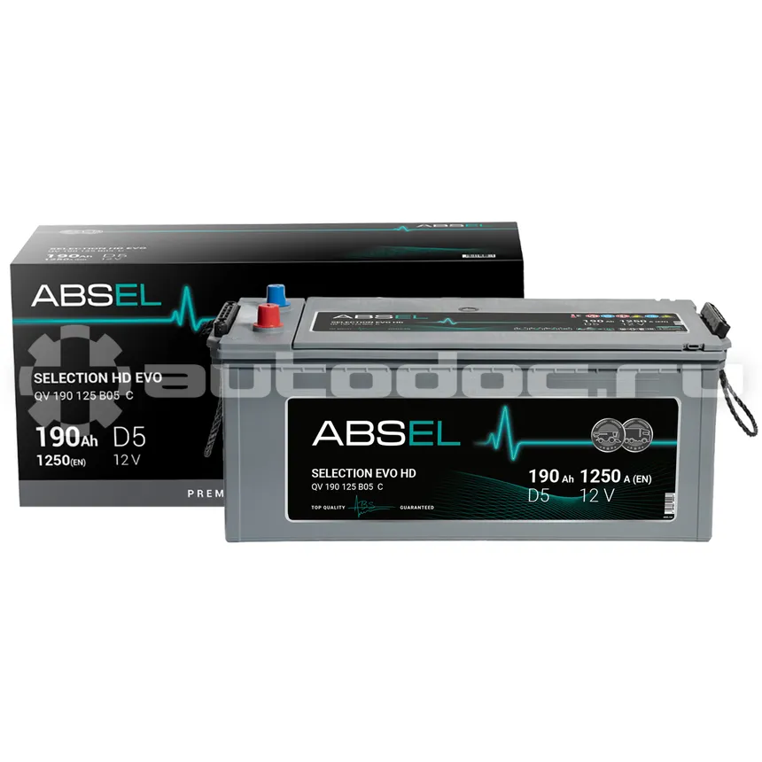 ABSEL Аккумулятор SELECTION HD EVO 12V D5 190Ah 1250A (4) ПП (грузовая) type EURO (510x222x220)