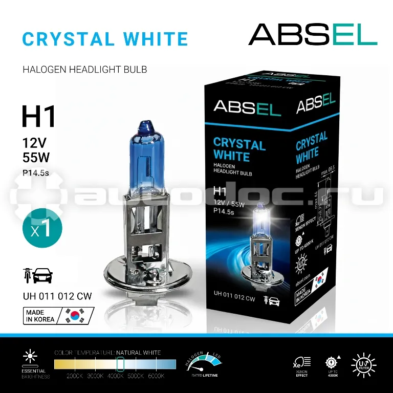 ABSEL Лампа галогенная H1 P14.5s 55W 12V CRYSTAL WHITE