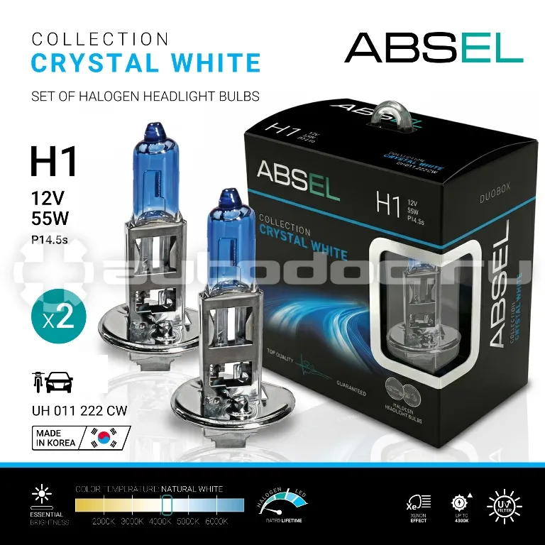 ABSEL Лампы галогенные H1 P14.5s 12V 55W CRYSTAL WHITE