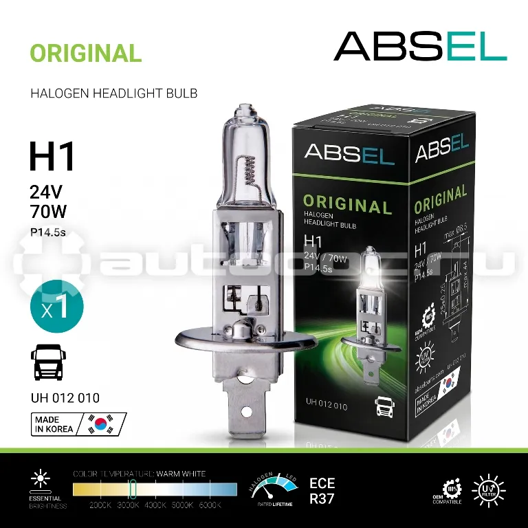 ABSEL Лампа галогенная H1 P14.5s 24V 70W ORIGINAL