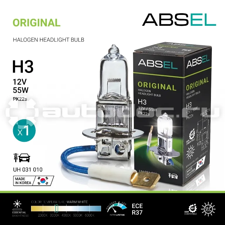 ABSEL Лампа галогенная H3 PK22s 12V 55W ORIGINAL