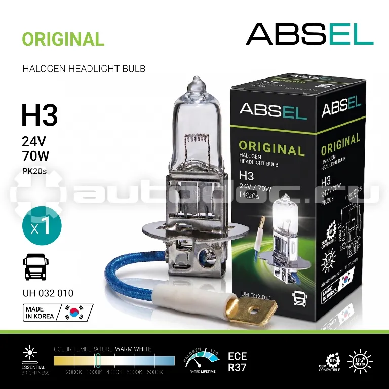 ABSEL Лампа галогенная H3 PK22s 24V 70W ORIGINAL