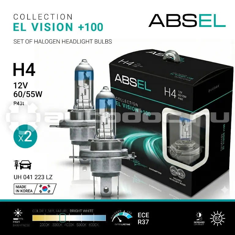 ABSEL Лампы галогенные H4 P43t 12V 60/55W EL VISION +100