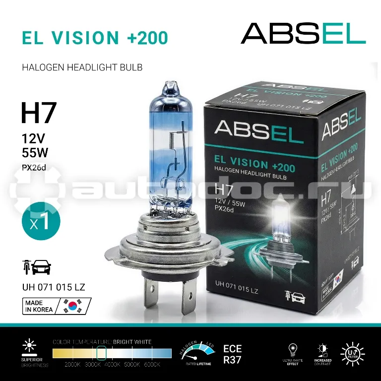 ABSEL Лампа галогенная H7 PX26d 55W 12V EL VISION +200