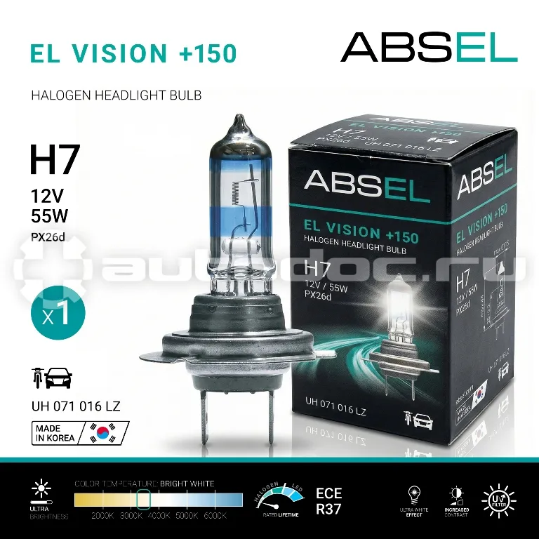 ABSEL Лампа галогенная H7 PX26d 55W 12V EL VISION +150