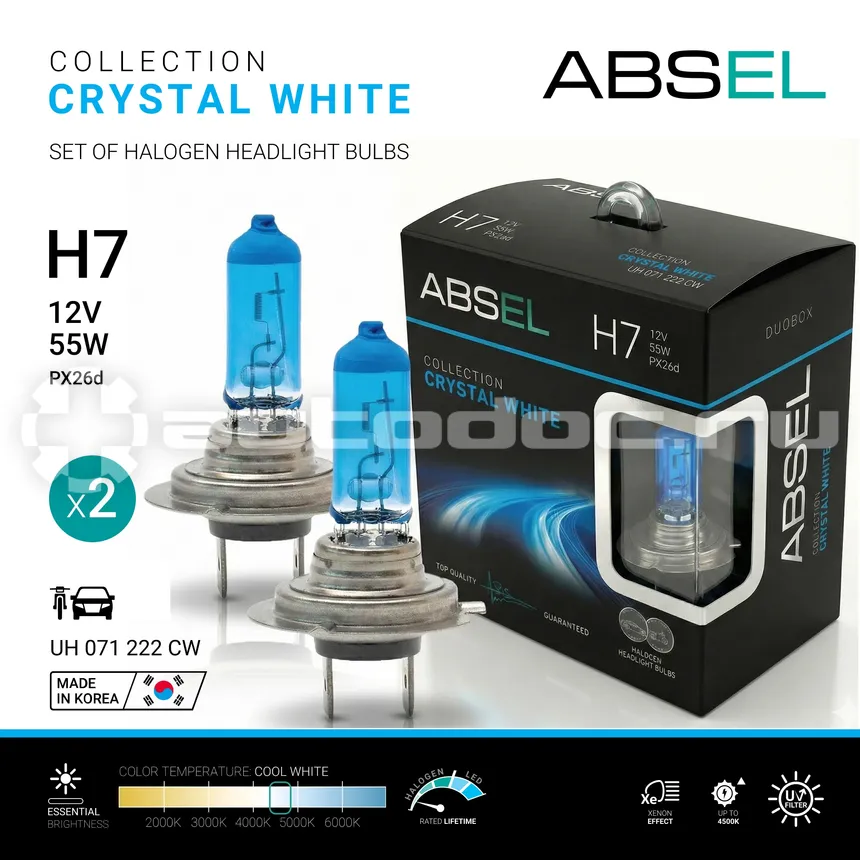 ABSEL Лампы галогенные H7 PX26d 12V 55W CRYSTAL WHITE