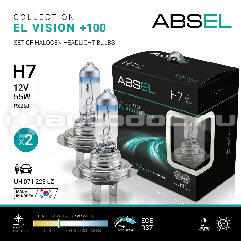 ABSEL Лампы галогенные H7 PX26d 12V 55W EL VISION +100
