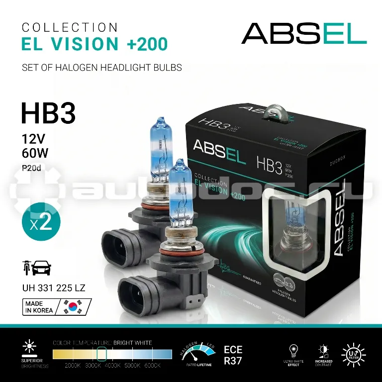 ABSEL Лампа галогенная HB3 P20d 60W 12V EL VISION+200