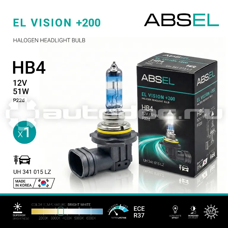 ABSEL Лампа галогенная HB4 P22d 51W 12V EL VISION+200