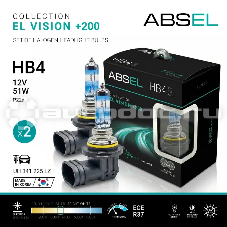 ABSEL Лампа галогенная HB4 P22d 51W 12V EL VISION+200