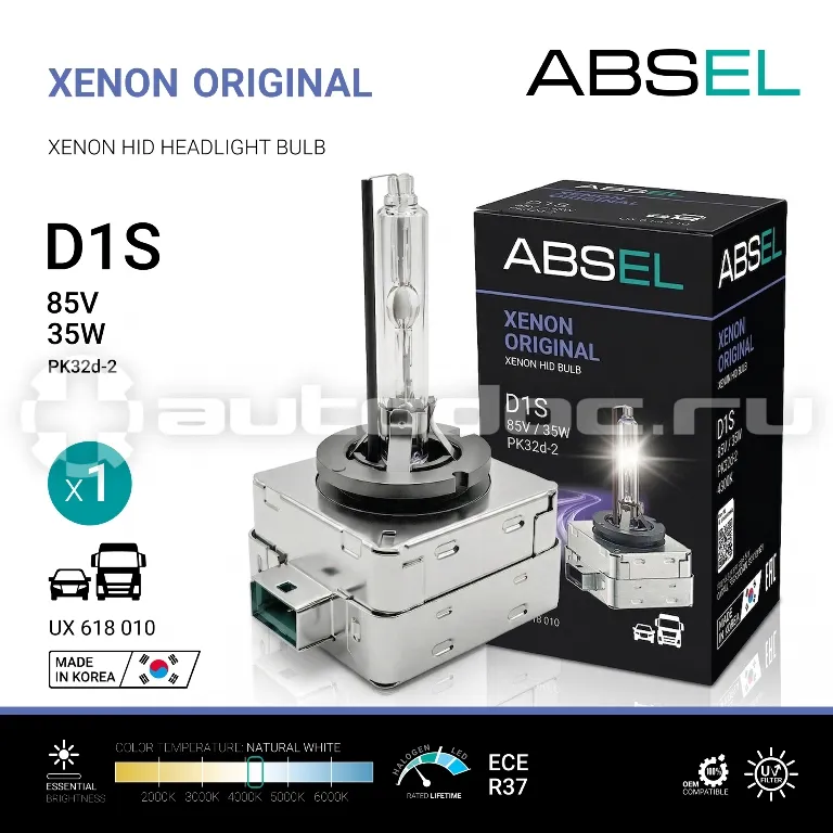 ABSEL Лампа ксеноновая D1S PK32d-2 85V 35W XENON ORIGINAL