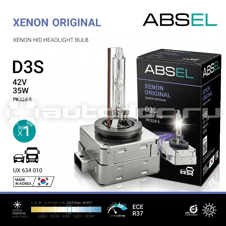 ABSEL Лампа ксеноновая D3S PK32d-5 42V 35W XENON ORIGINAL