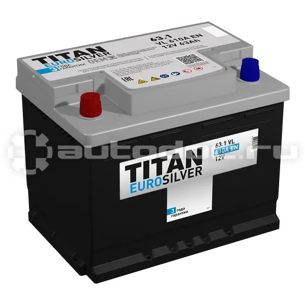 TITAN Аккумулятор EUROSILVER 63 Ah, 12V пуск.ток 610 А euro B13