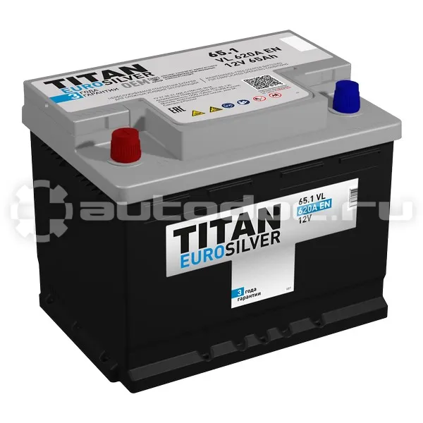 TITAN Аккумулятор EUROSILVER 12V 65Ah 620A (L+) 242х175х190 16.5кг