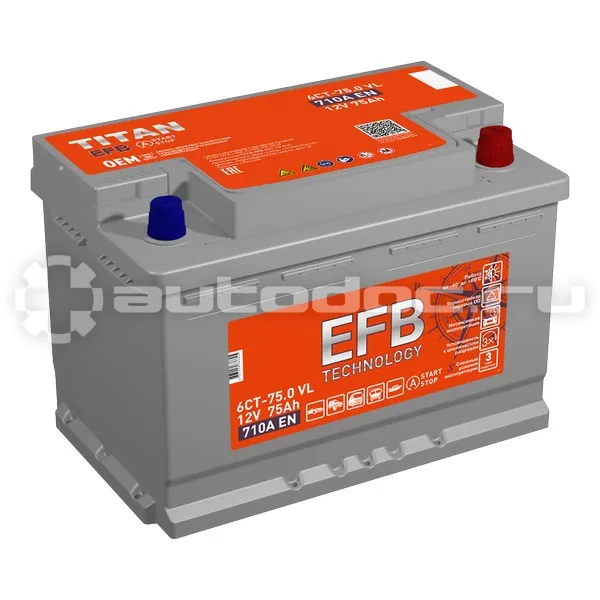 TITAN Аккумулятор EFB (75.0 VL (О.П.) 710А (276x175x190))