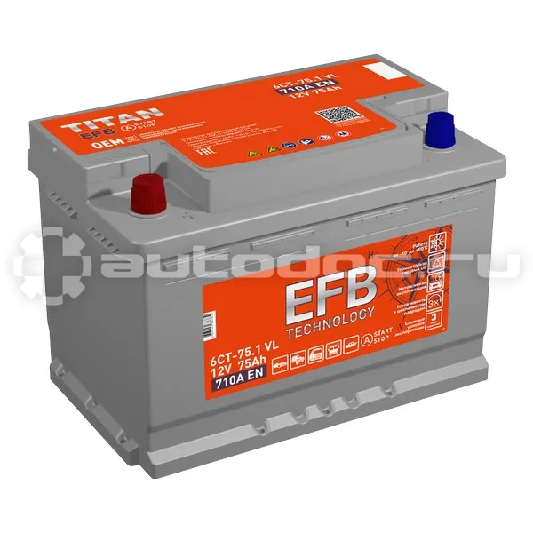 TITAN Аккумулятор EFB (75.1 VL (П.П.) 710А (276x175x190))