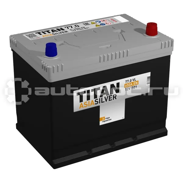 TITAN Аккумулятор ASIASILVER (77.0 VL B01 (О.П.) 650А (258х175х221))