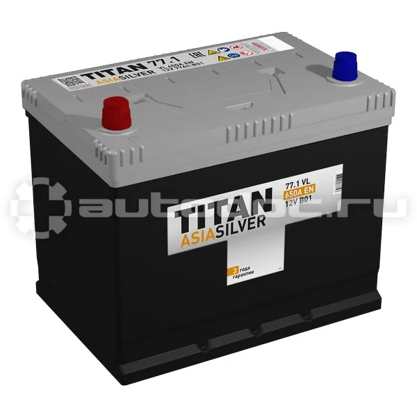 TITAN Аккумулятор ASIASILVER 12V 77Ah 650A (L+) B01 258х175х221 18.3кг