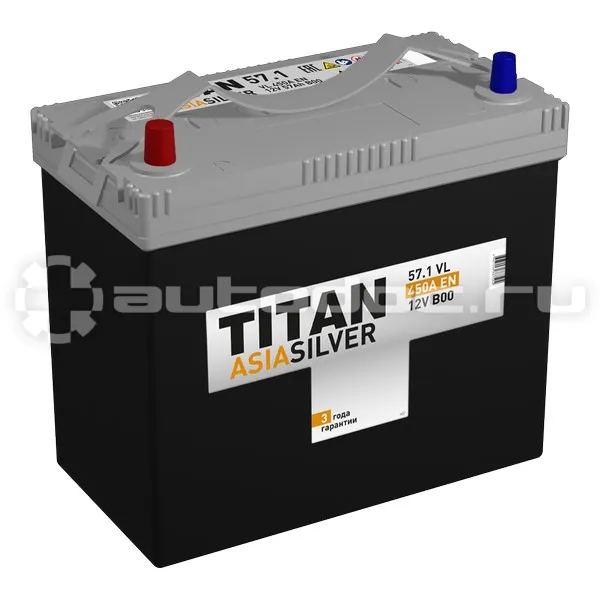 TITAN Аккумулятор ASIASILVER (6СТ-57)450 мАч, L+ (236 х 128 х 221)