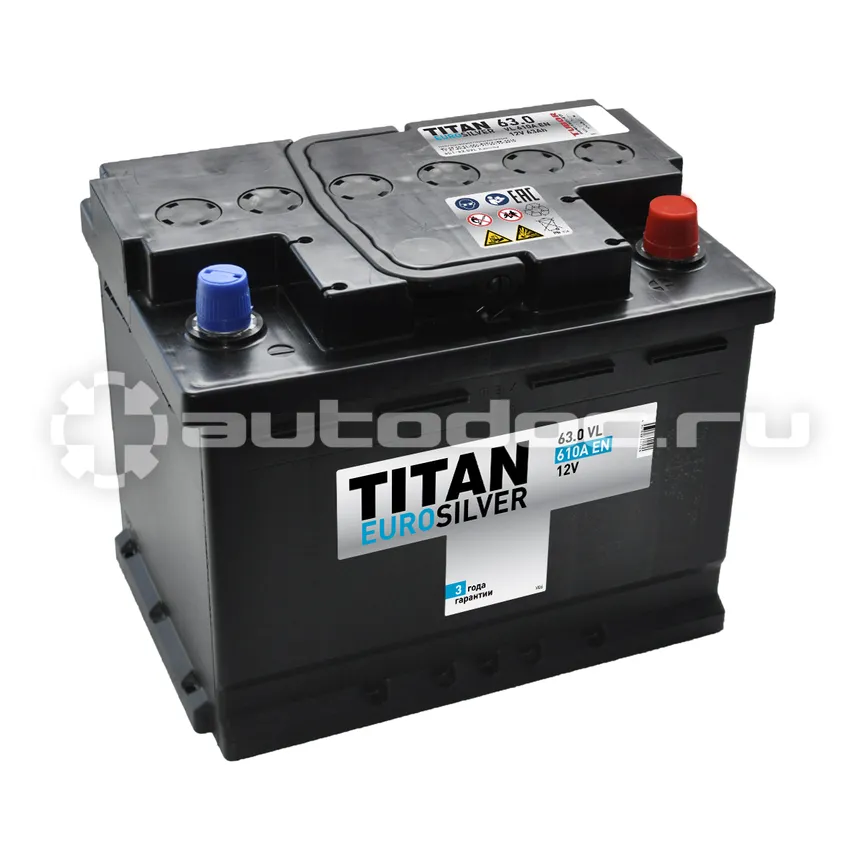 TITAN Аккумулятор EUROSILVER (63.0 VL kamina (О.П.) 610А (242х175х190))
