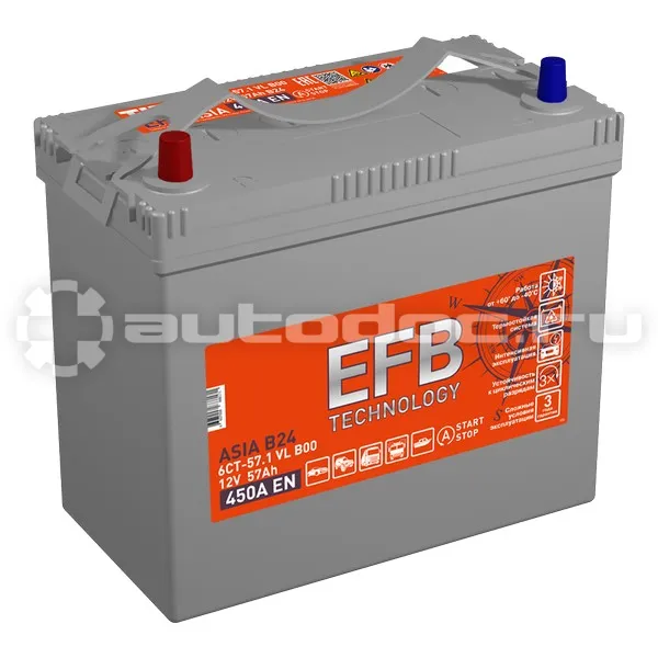 TITAN Аккумулятор ASIA EFB 12V 57Ah 450A (L+) B00 236х128х223 14.7кг