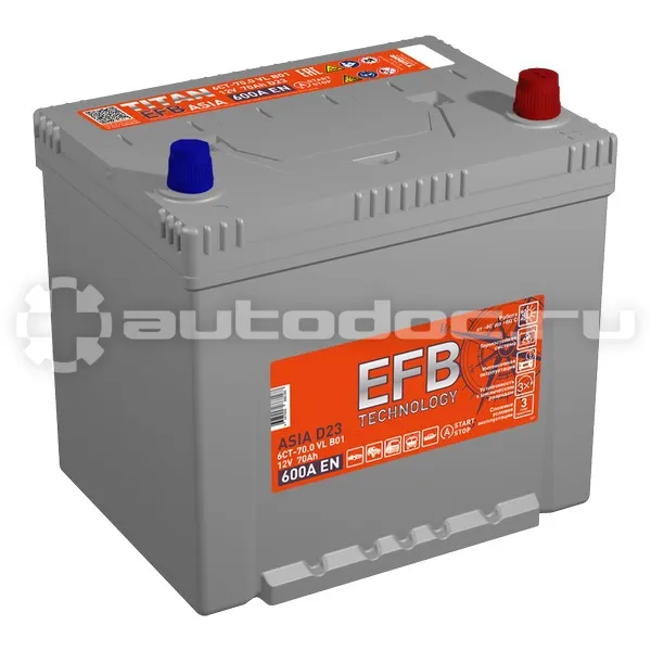 TITAN Аккумулятор ASIA EFB (70.0 VL B01 (О.П.) 600А (230х175х223))