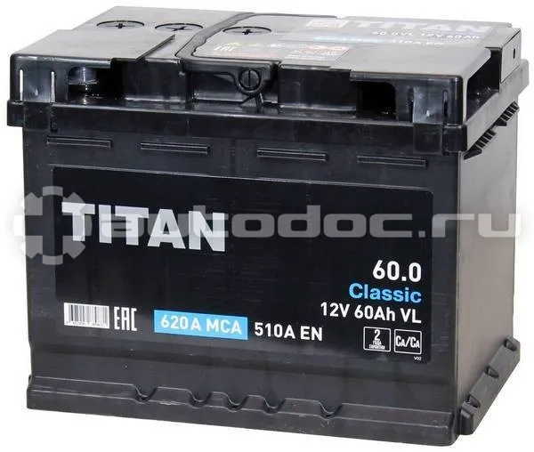 TITAN Аккумулятор CLASSIC (60.0 VL (О.П.) 510А (242х175х190))