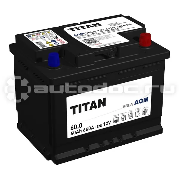 TITAN Аккумулятор до 100Ah AGM L2 60Ah 660A R+ (242x175x190)