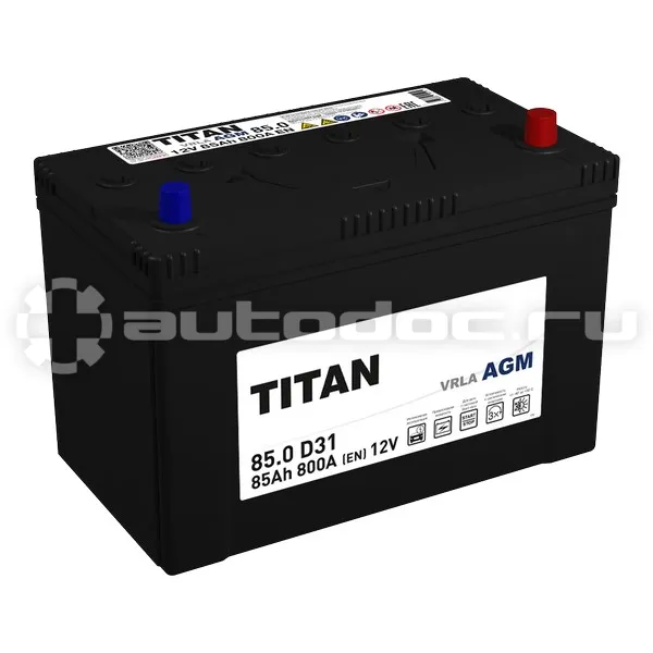 TITAN Аккумулятор AGM D31 85 А/ч ОБР 305x175x223 EN800 A 4610082702134