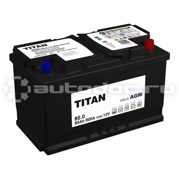 TITAN Аккумулятор AGM Stop&Go 80 А/ч Обратная R+ 314x175x190 EN800 A