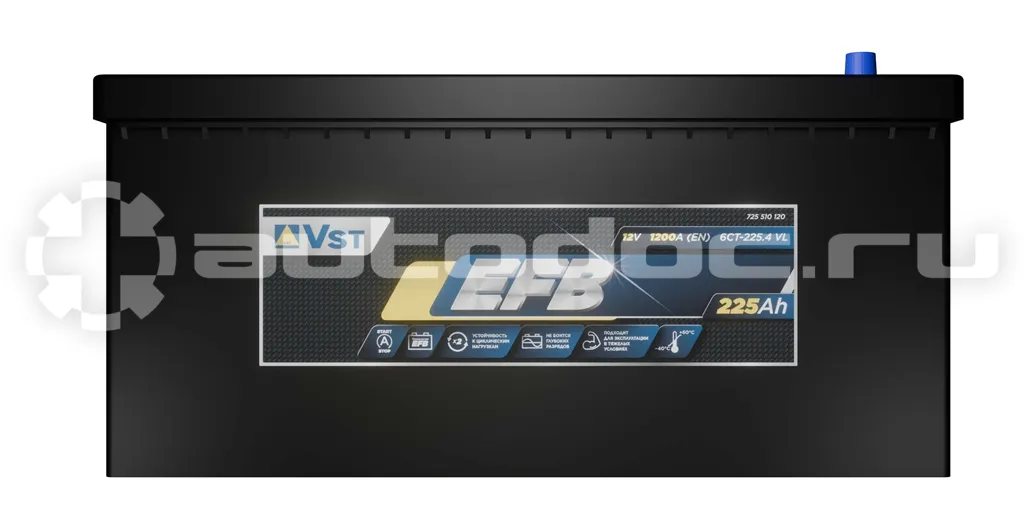 VST Аккумулятор EFB, 12 V, 225А/ч, 1200А, 512х275х239, прямая полярность