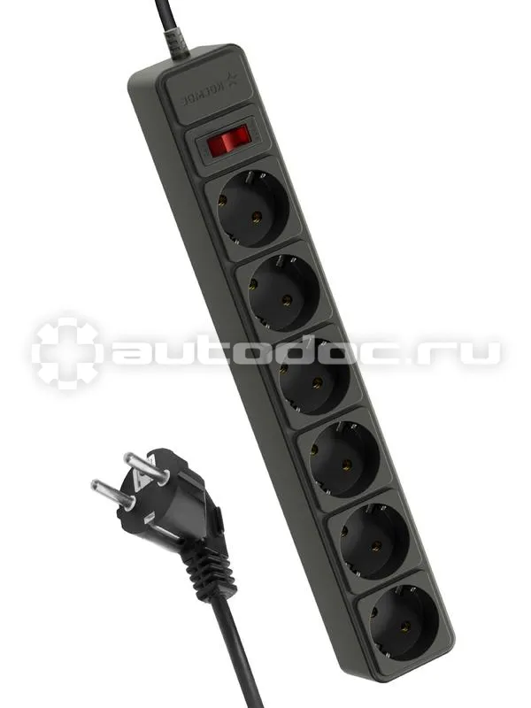 КОСМОС Удлинитель с сетевым фильтром 6х5м с заземл. 16А IP20 3.5кВт 3х1 с предохранителем с выкл. с индикатором сети черн.