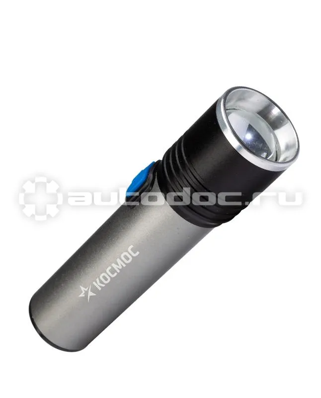 КОСМОС Фонарь аккумуляторный ручной LED 3Вт линза зум аккум. Li-ion 18650 1.2А.ч USB-шнур анодир. алюм.