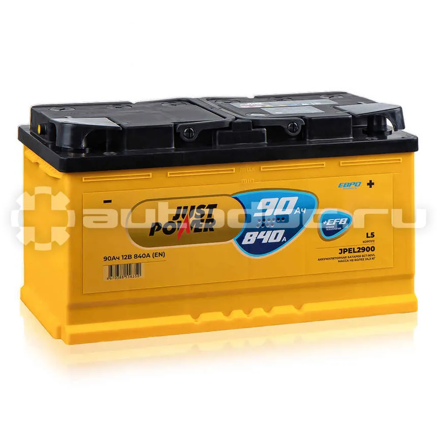 JUST POWER Аккумулятор EFB 90 А/ч обратный R+ 353x175x190 L5 EN 840 А