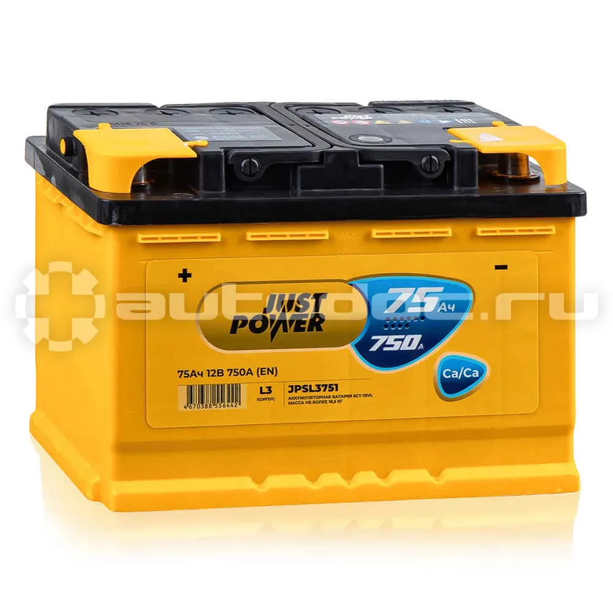 JUST POWER Аккумулятор Standart 75 А/ч прямой L+ 278x175x190 L3 EN 750 А