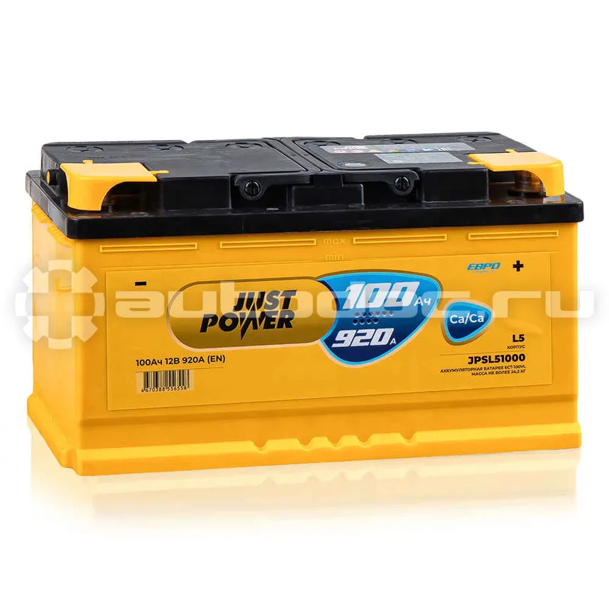 JUST POWER Аккумулятор Standart 100 А/ч обратный R+ 353x175x190 L5 EN 920 А
