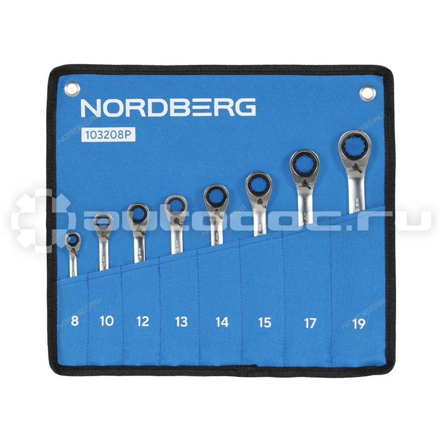 NORDBERG Набор ключей трещоточных с флажковым переключателем, 8 предметов, 8-19 мм