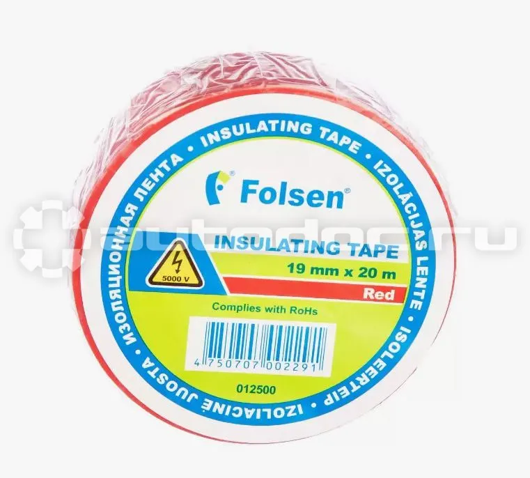 FOLSEN Лента изоляционная 19 мм .x20 м. толщина 0,12 мм . ПВХ красная от -10C до +80C  012500